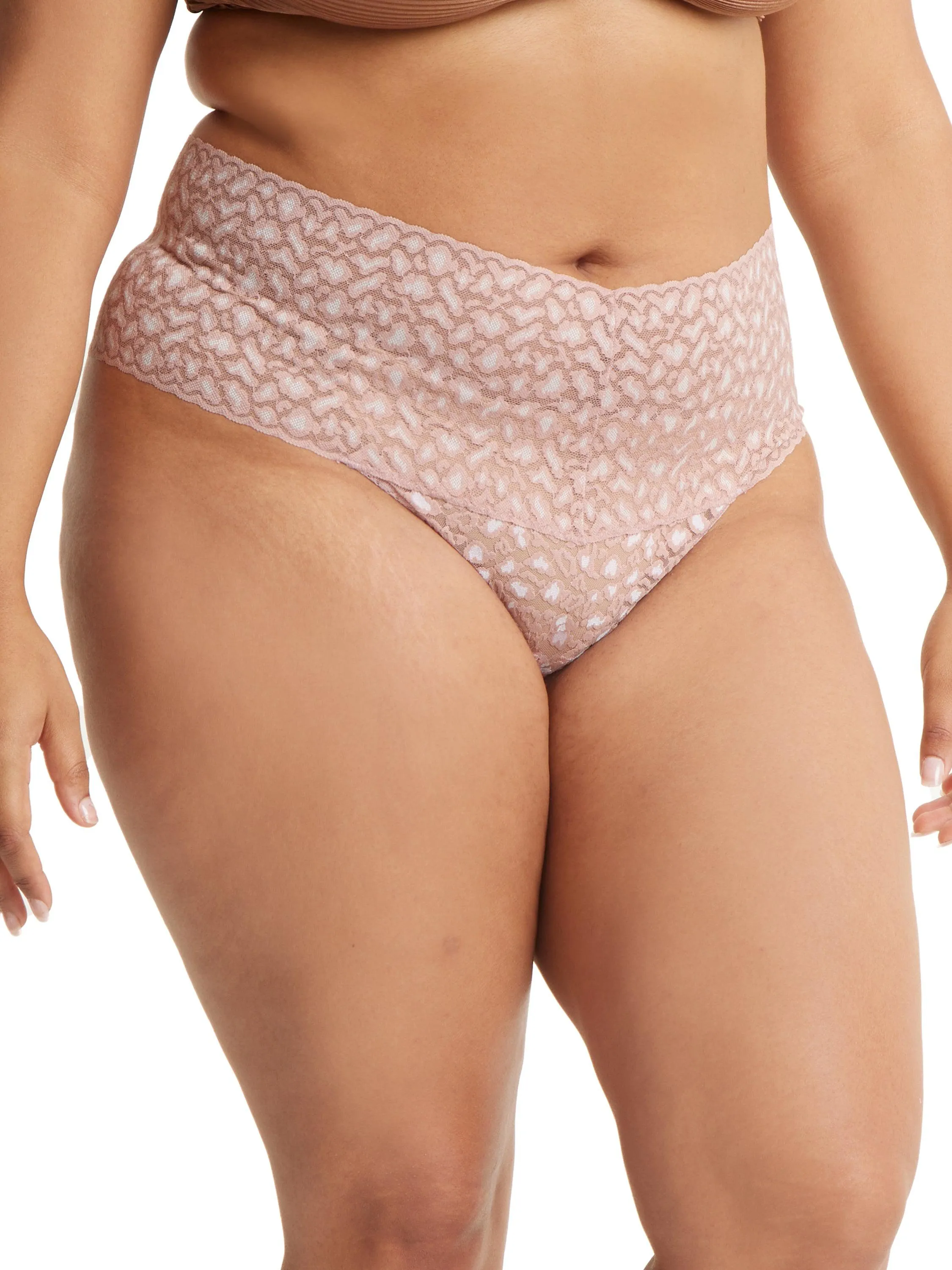 Cross-Dye Leopard Plus Retro Thong Desert Rose Pink sold by Hanky Panky