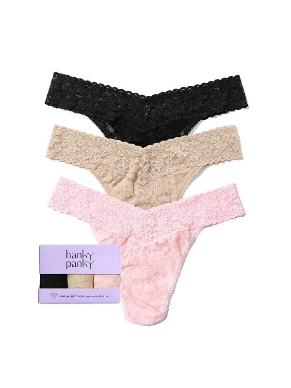 3 Pack Signature Lace® Original Rise Thongs sold by Hanky Panky