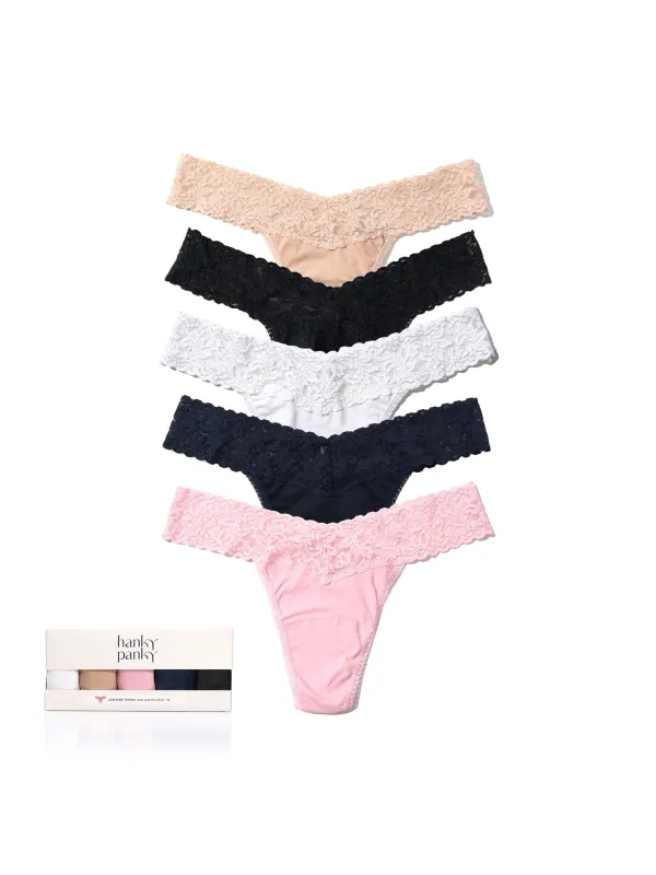 Cotton 5 Pack Low Rise Thongs sold by Hanky Panky