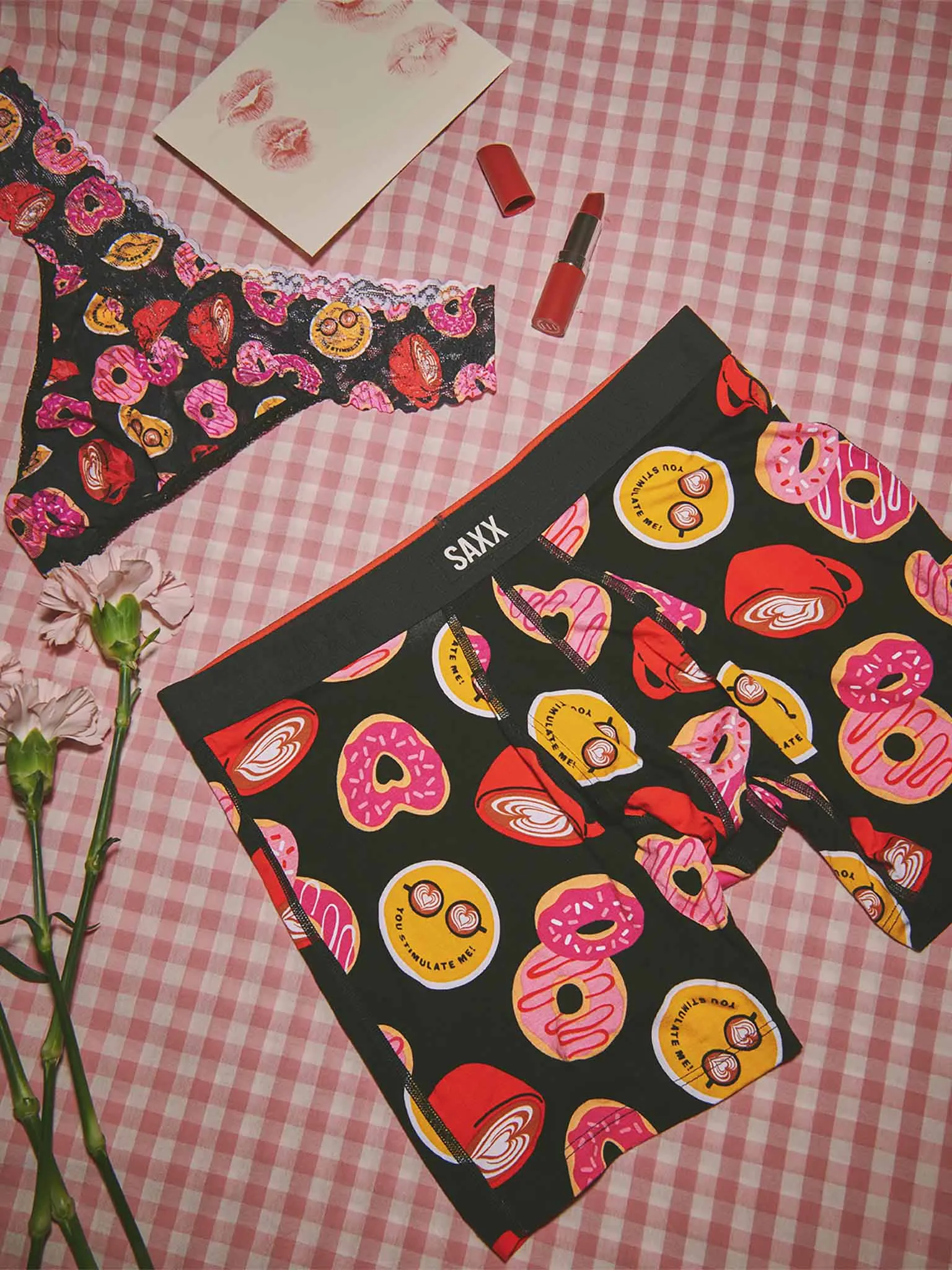 Signature Lace® Original Rise Thong And Saxx Super Soft Vibe Boxer Brief Lovestory - Black sold by Hanky Panky