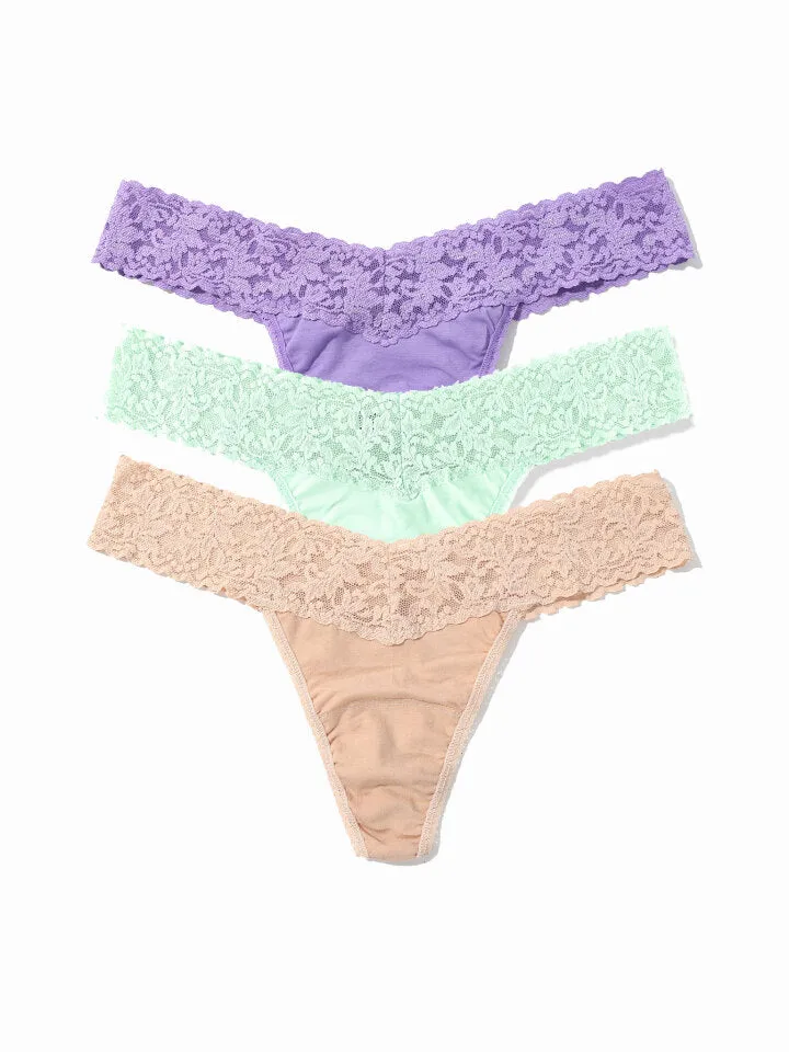 3 Pack Supima® Cotton Low Rise Thongs With Lace Spring Hues sold by Hanky Panky