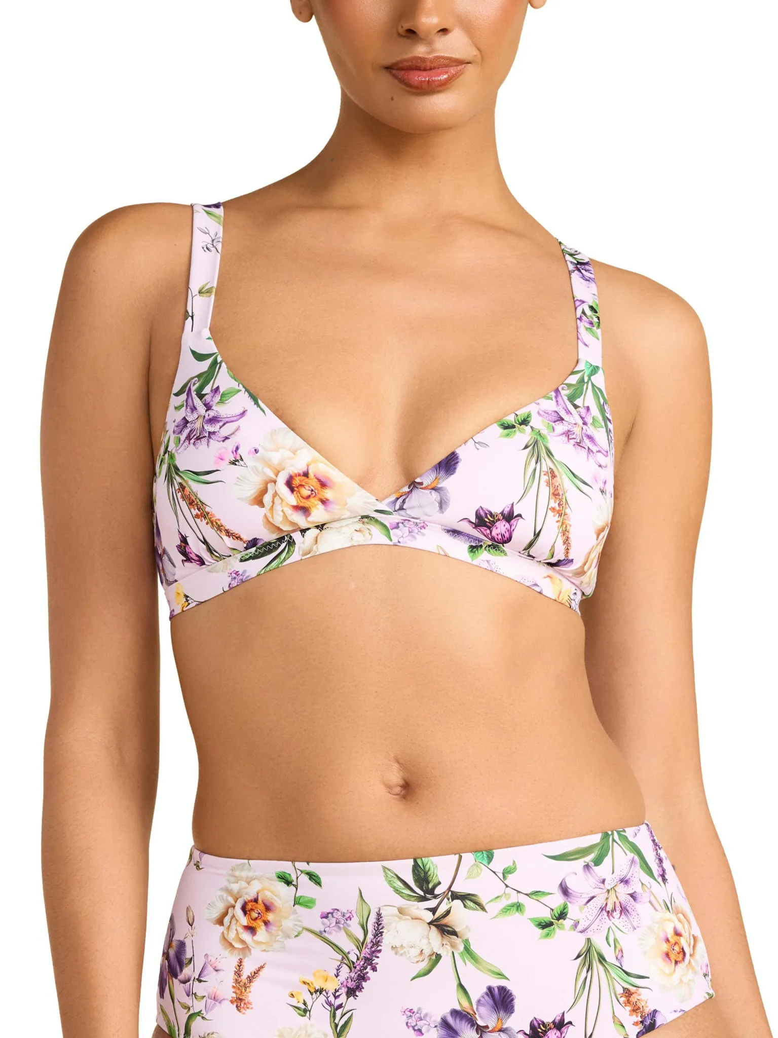 Swim Triangle Bralette Top Fawning Flora Purple sold by Hanky Panky