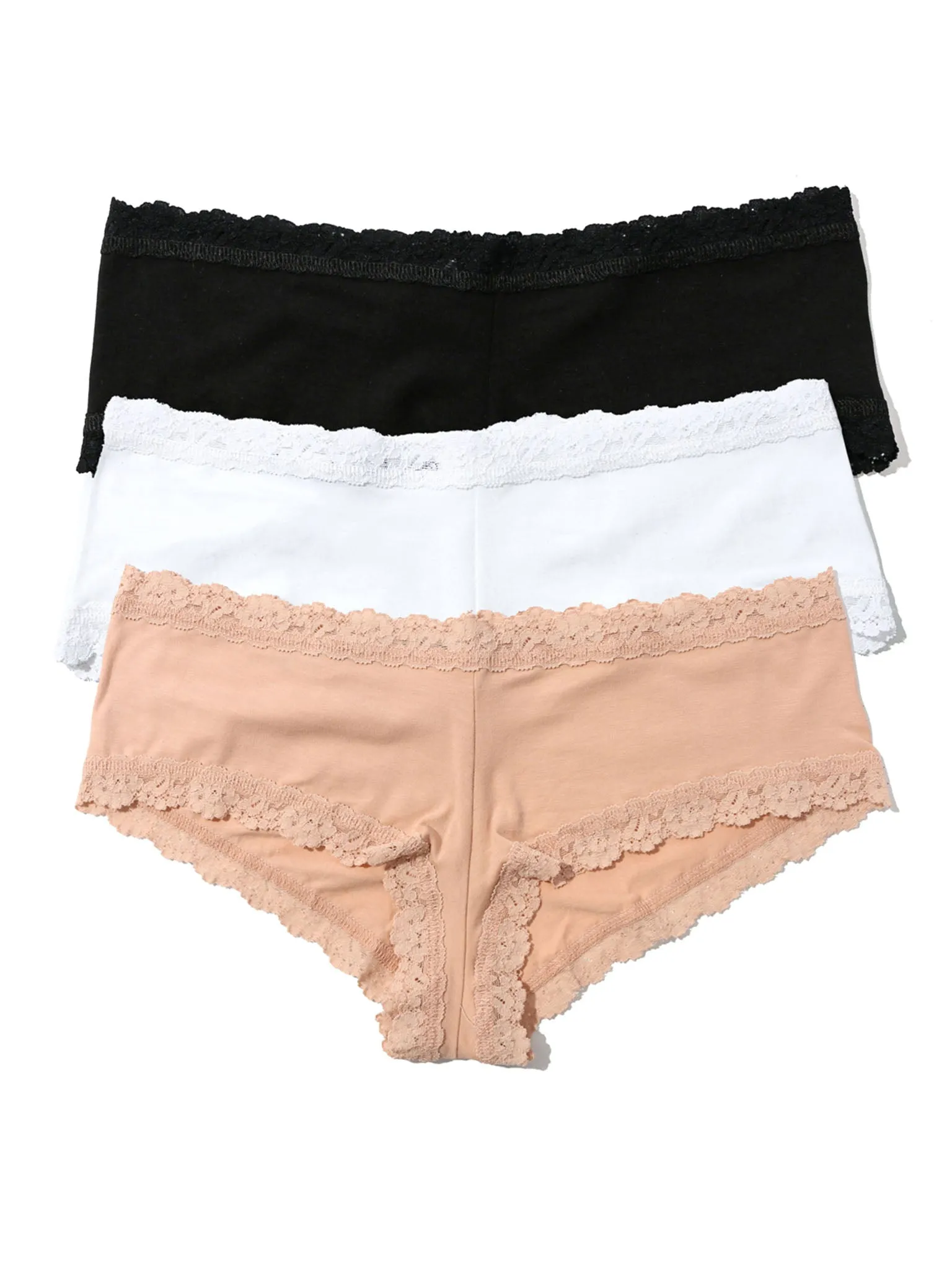 Cotton Boyshort 3 Pack Black White Chai sold by Hanky Panky