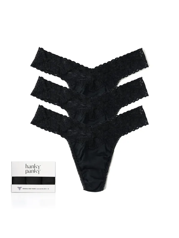 3 Pack Supima® Cotton Original Rise Thongs Black sold by Hanky Panky