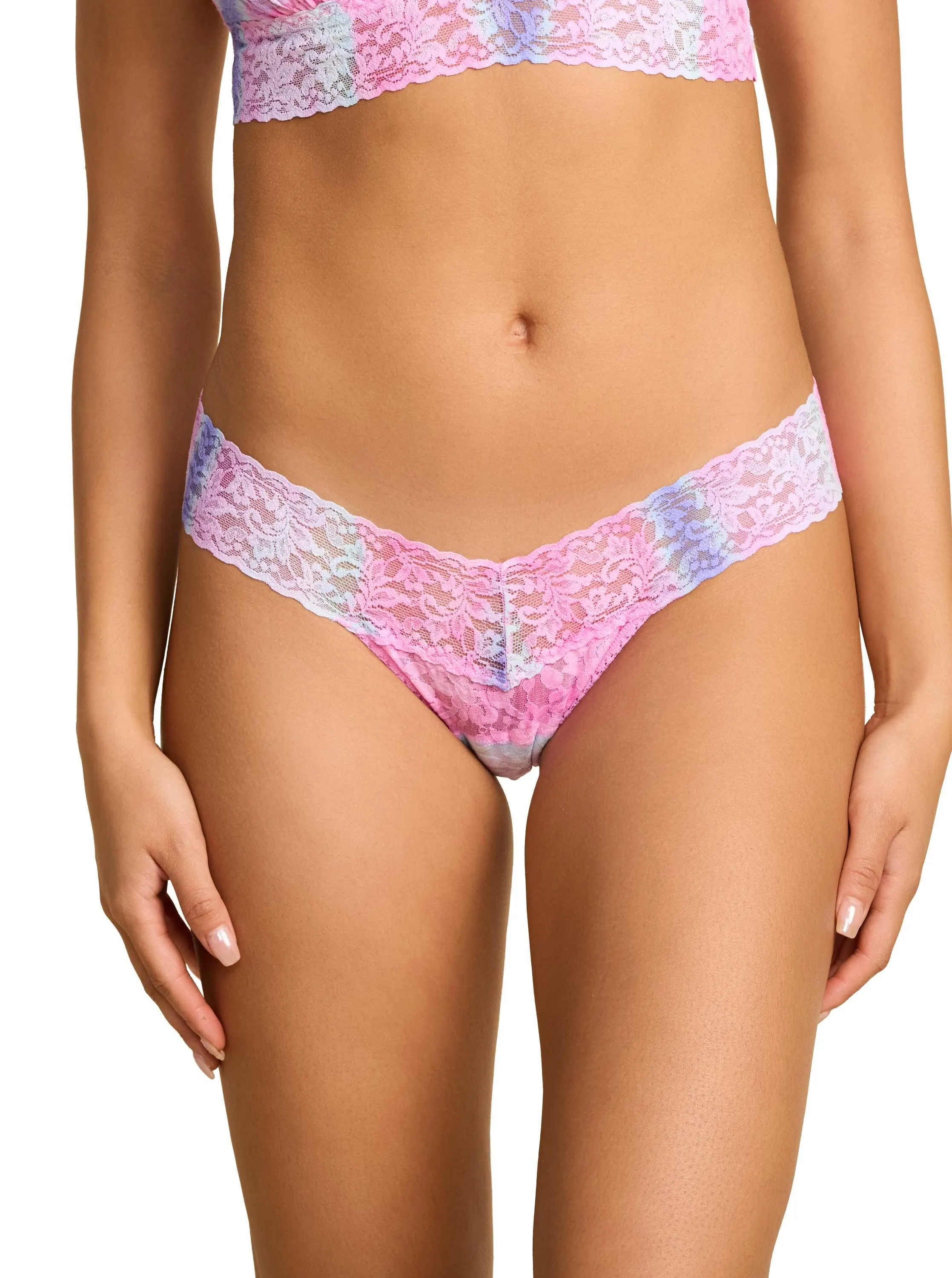 Printed Signature Lace® Low Rise Thong Rem Pink sold by Hanky Panky