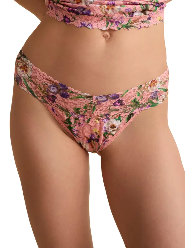 Printed Signature Lace® Low Rise Thong Fawning Flora Coral Pink sold by Hanky Panky