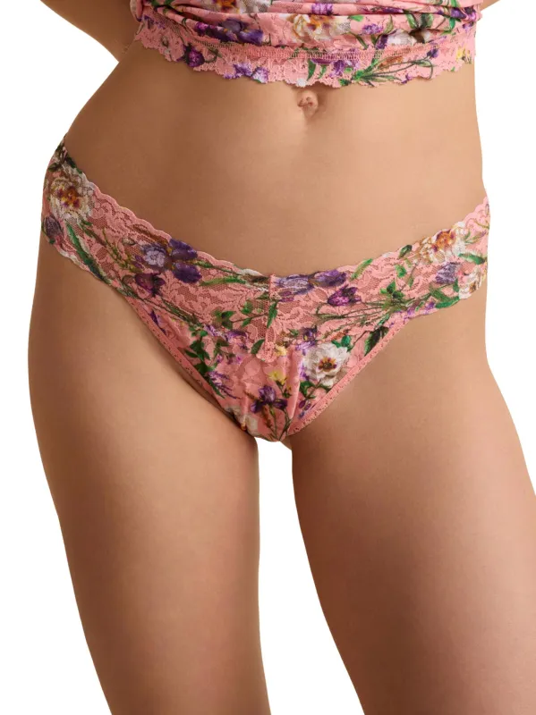 Printed Signature Lace® Original Rise Thong Fawning Flora Coral Pink sold by Hanky Panky