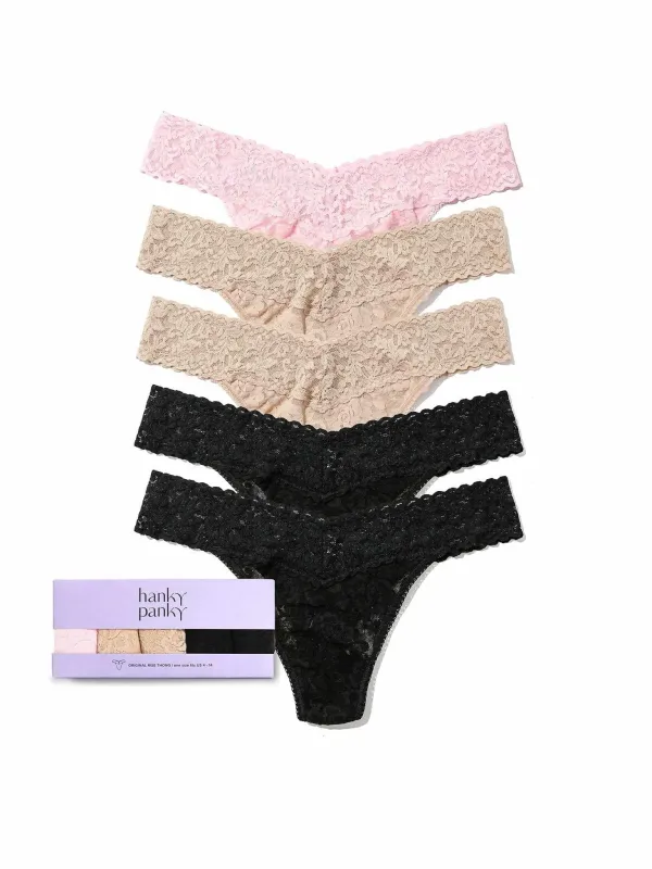 5 Pack Signature Lace® Original Rise Thongs Basic Neutrals sold by Hanky Panky