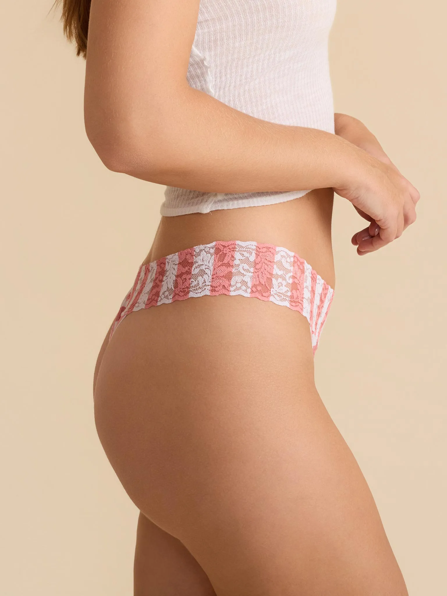 Printed Signature Lace® Original Rise Thong Beach Club White sold by Hanky Panky product image thumbnail 3