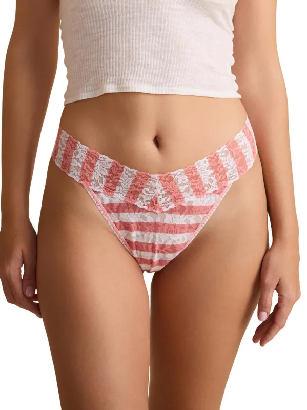 Printed Signature Lace® Low Rise Thong Beach Club White sold by Hanky Panky