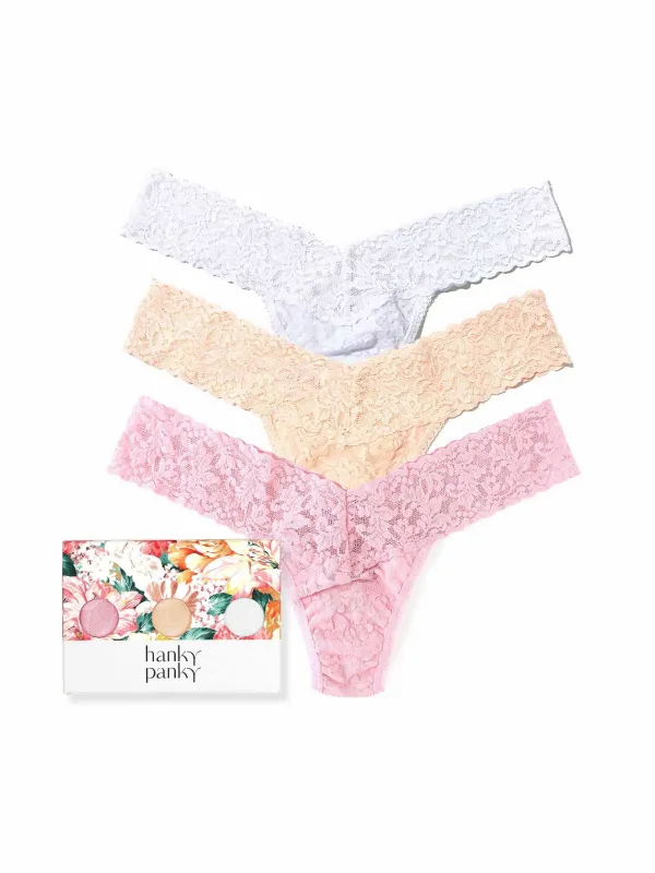 3 Pack Signature Lace® Low Rise Thongs In Printed Box Sunrise Neutrals made by Hanky Panky
