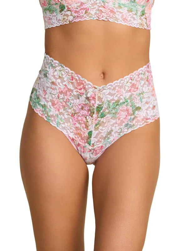 Printed Retro Lace Thong Rococo Rose Pink made by Hanky Panky