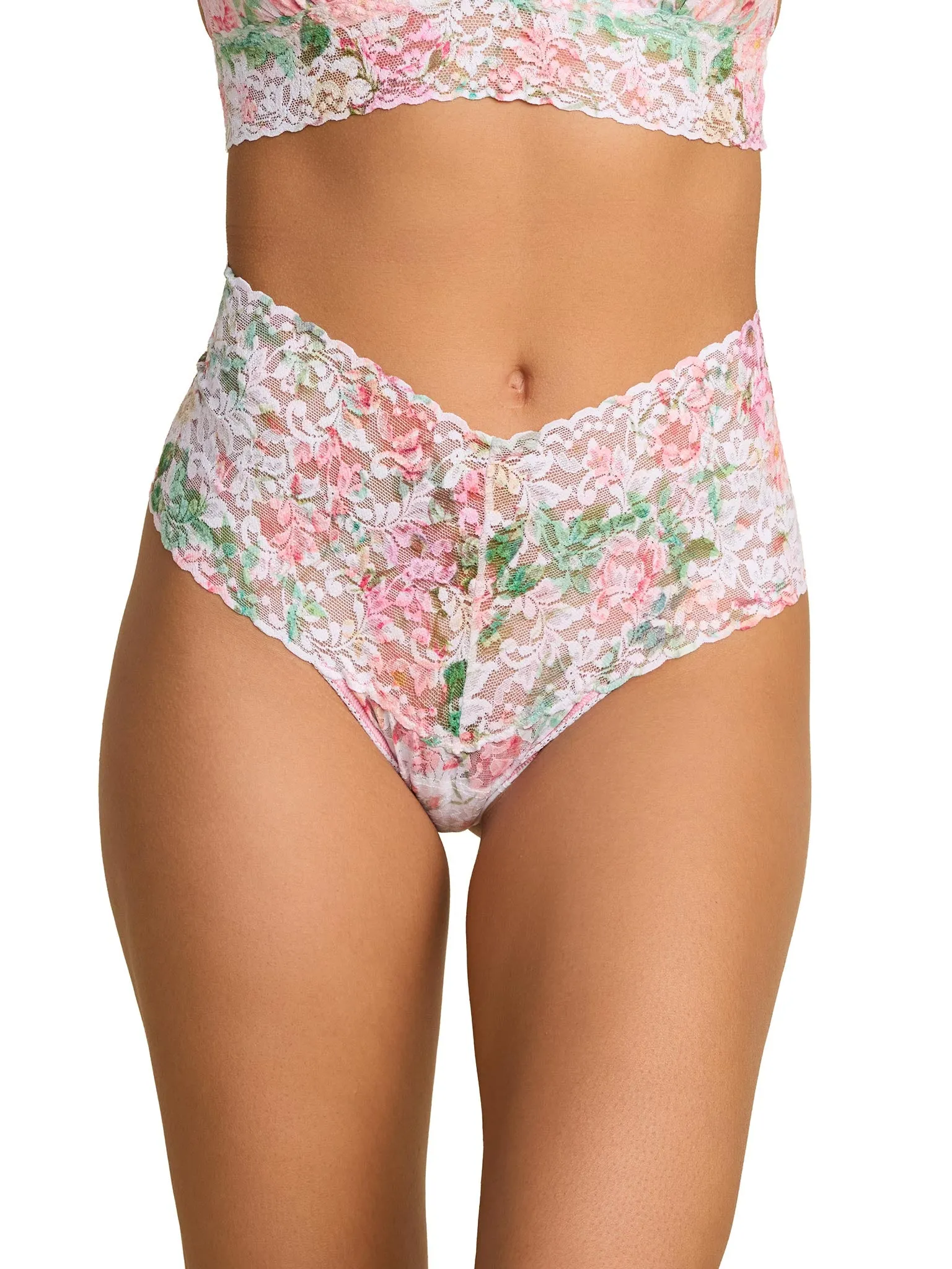 Printed Retro Lace Thong Rococo Rose Pink sold by Hanky Panky