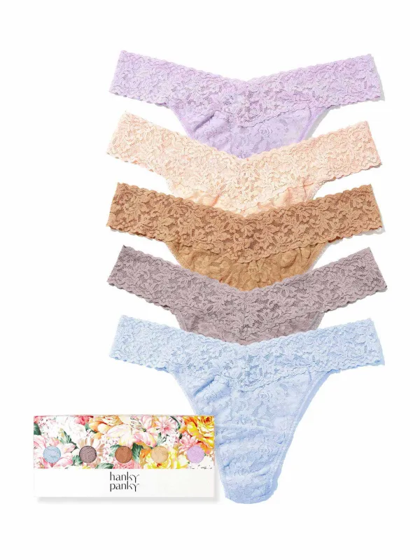 5 Pack Signature LaceĀ® Original Rise Thongs In Printed Box Desert Haze Neutrals made by Hanky Panky