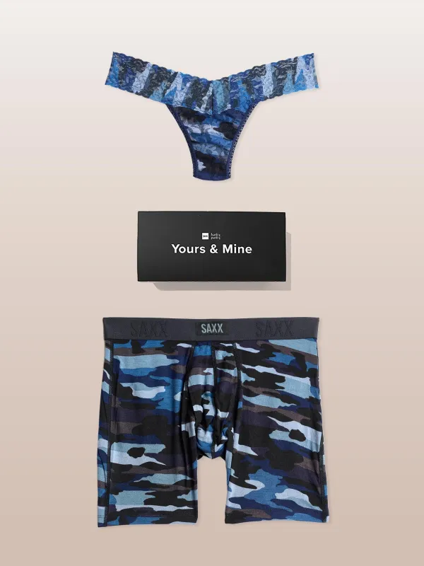 Signature Lace® Low Rise Thong And Saxx Super Soft Vibe Boxer Brief Cloudbank Camo-Navy made by Hanky Panky