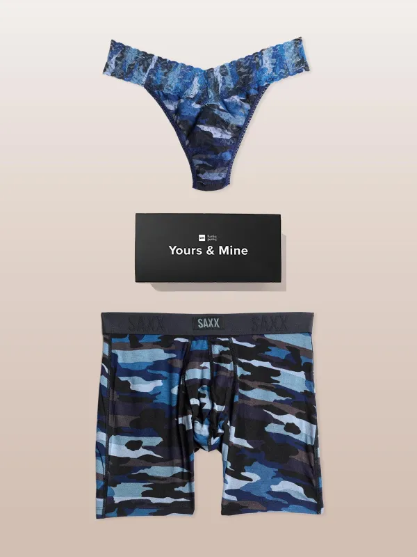 Signature Lace® Original Rise Thong And Saxx Super Soft Vibe Boxer Brief Cloudbank Camo-Navy made by Hanky Panky