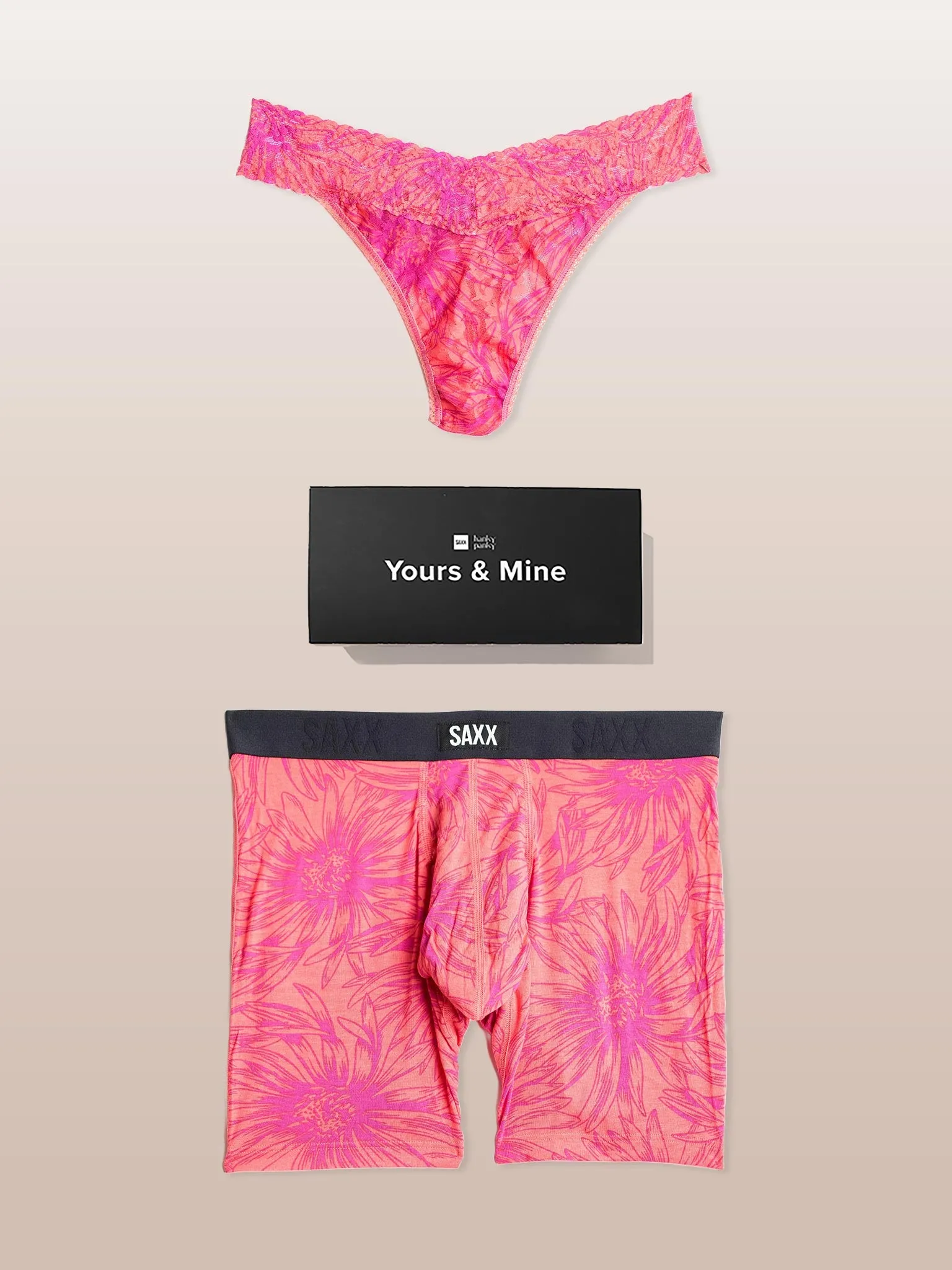 Signature Lace® Original Rise Thong And Saxx Super Soft Vibe Boxer Brief Big Daisy-Gumball sold by Hanky Panky