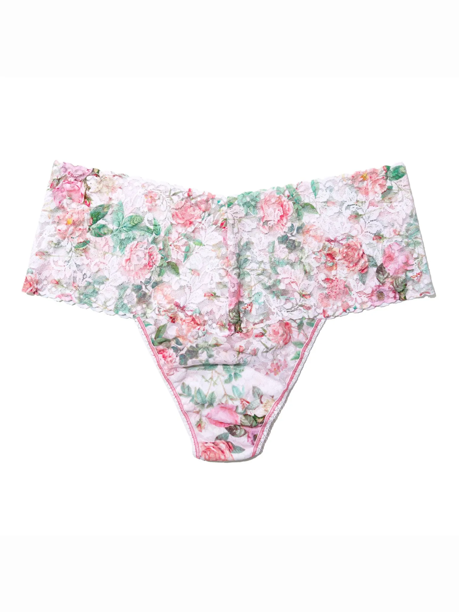 Plus Size Printed Retro Lace Thong Rococo Rose Pink Sale sold by Hanky Panky