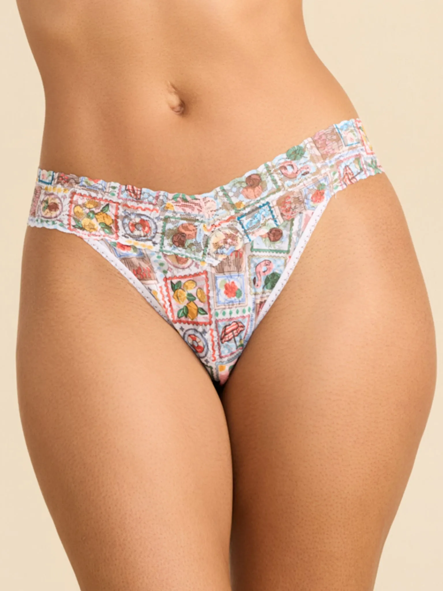 Printed Signature Lace® Original Rise Thong Snail Mail White sold by Hanky Panky