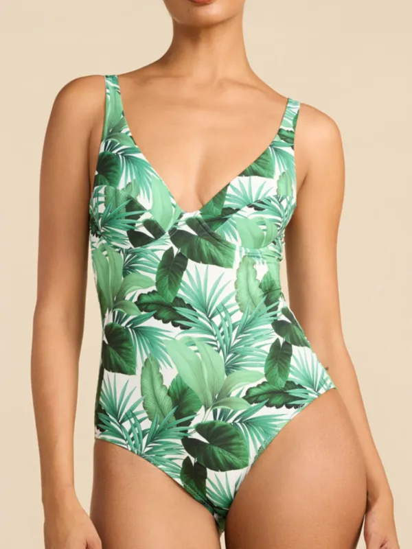 Underwire One Piece Swimsuit Stay Floral Palm Tree Green made by Hanky Panky