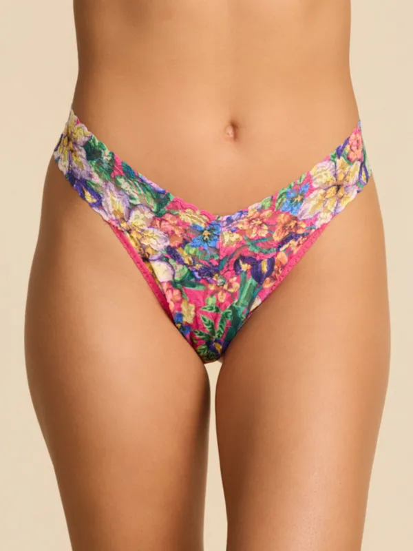 Printed Signature Lace® Original Rise Thong Radiant Pink made by Hanky Panky