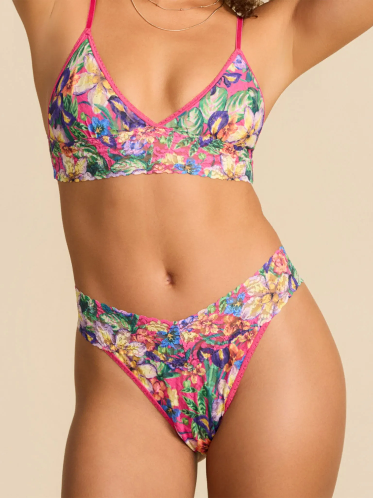 Printed Signature Lace® Original Rise Thong Radiant Pink sold by Hanky Panky product image thumbnail 2