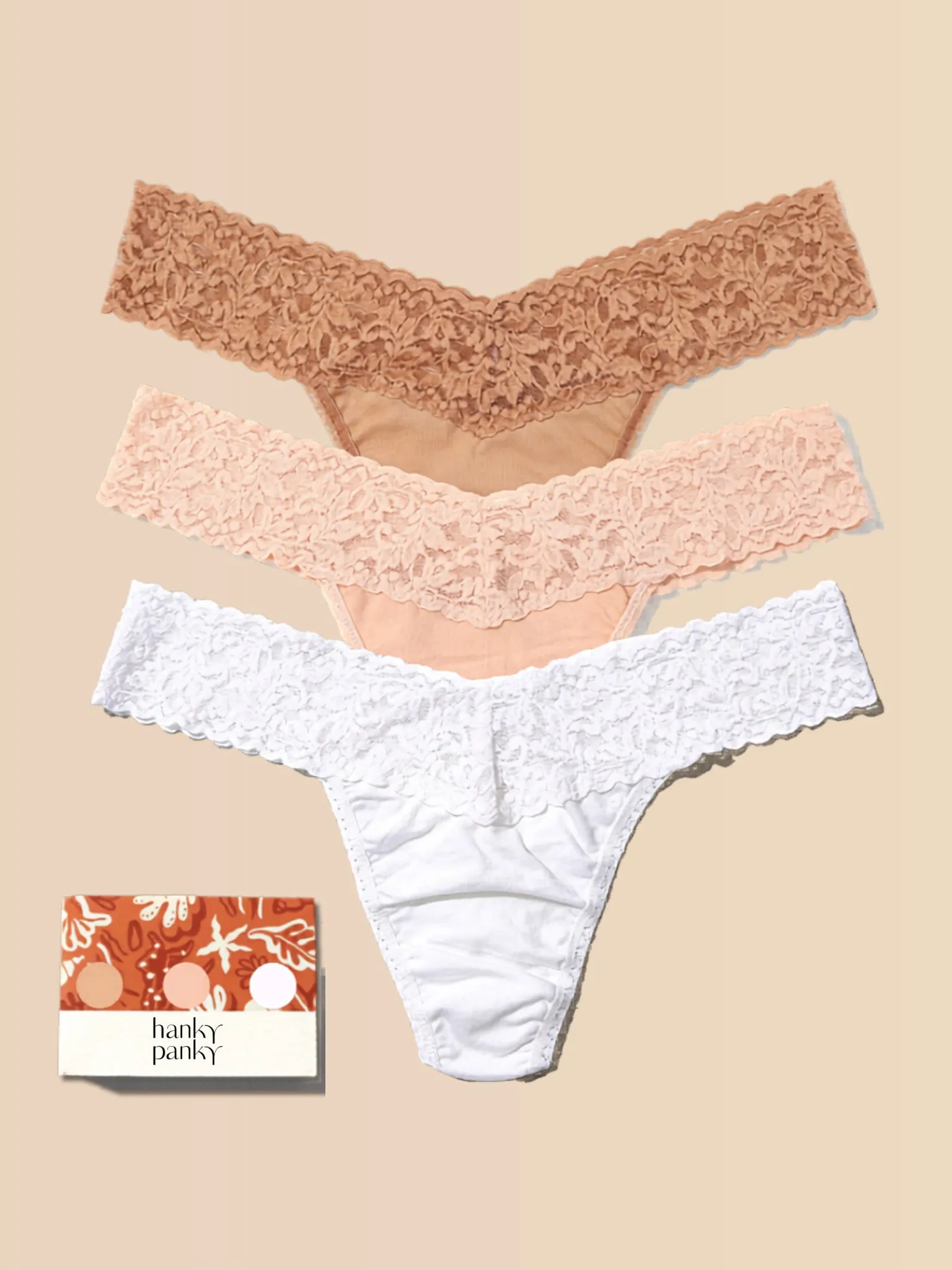 Golden Sands 3 Pack Supima® Cotton Low Rise Thong sold by Hanky Panky
