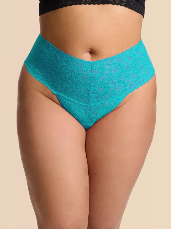 Plus Size Retro Lace Thong Turkish Tile Blue made by Hanky Panky
