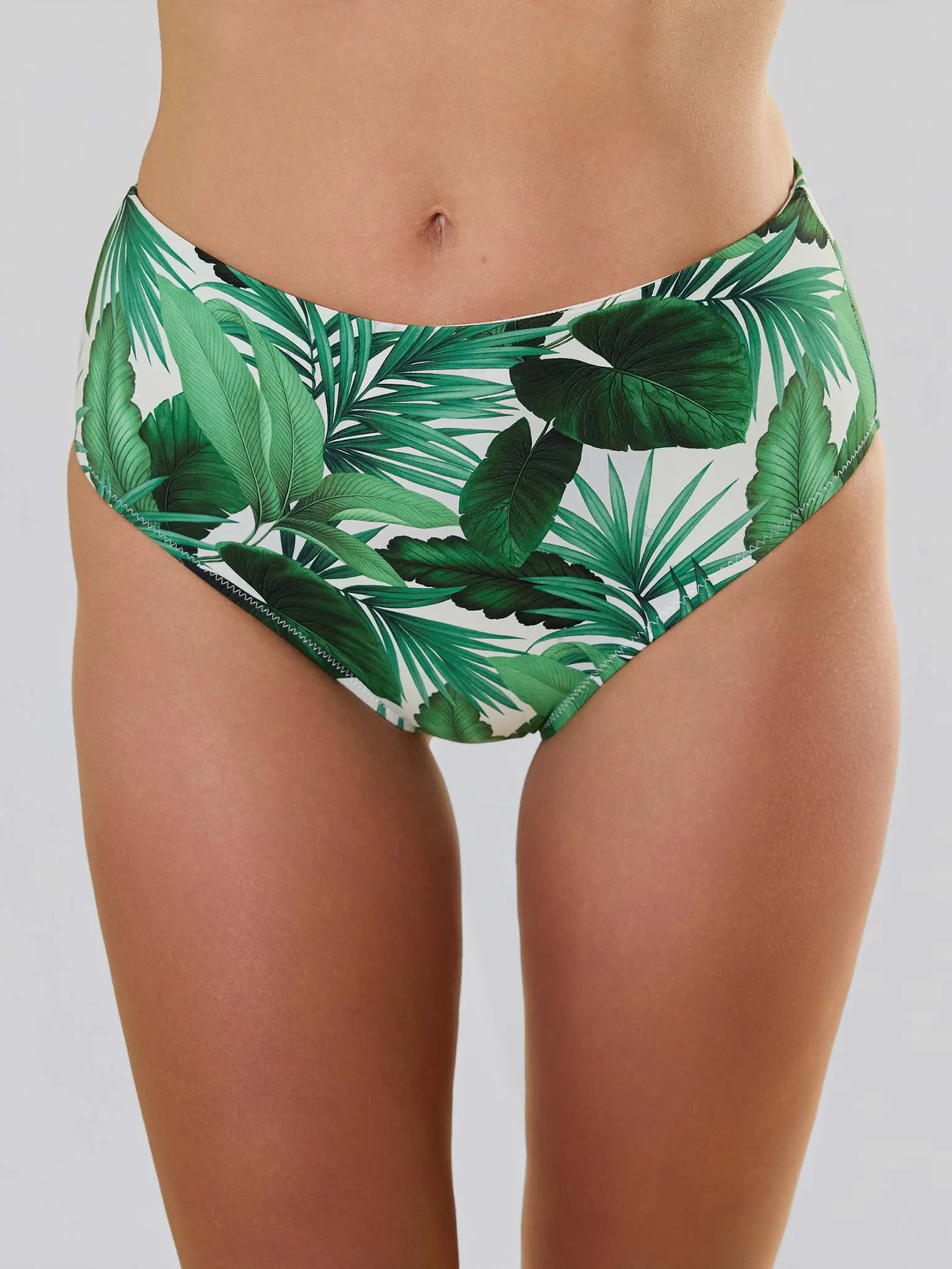 Swim High Rise Bottom Stay Floral Palm Tree Green sold by Hanky Panky