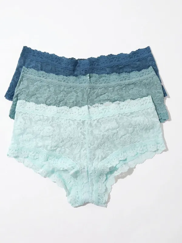 Blue Dream 3 Pack Signature Lace® Boyshorts Storm Cloud Blue/Duck Egg/Celeste Blue Sale made by Hanky Panky