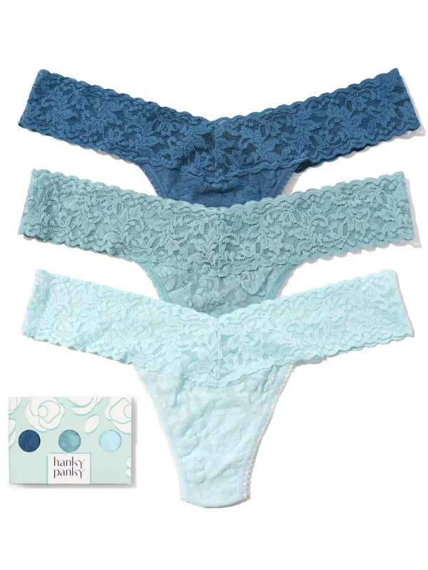 3 Pack Signature Lace® Low Rise Thongs Storm Cloud/Duck Egg/Celeste Blue Sale made by Hanky Panky