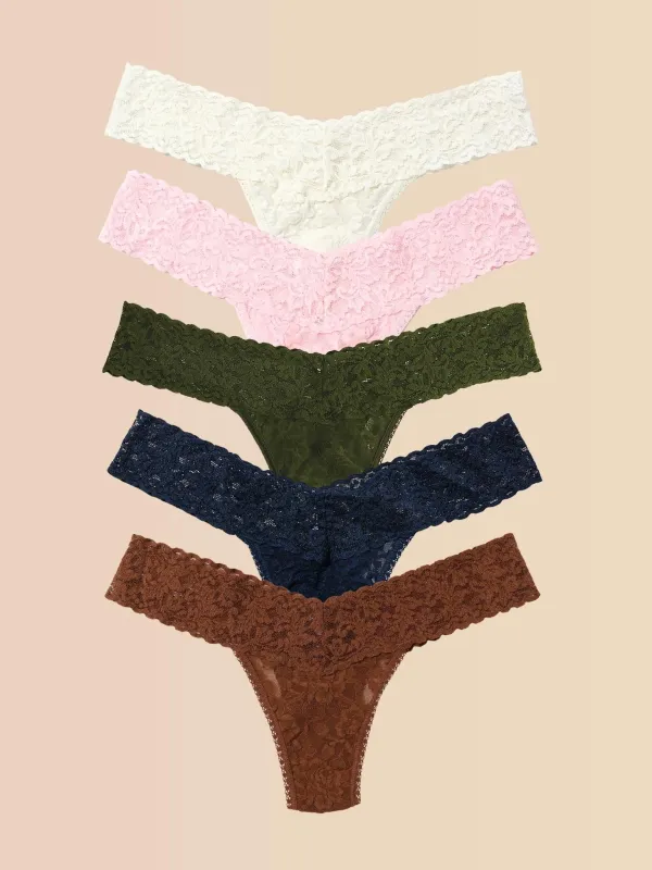 The Whole Drawer 5 Pack Signature Lace® Low Rise Thongs In Printed Box made by Hanky Panky