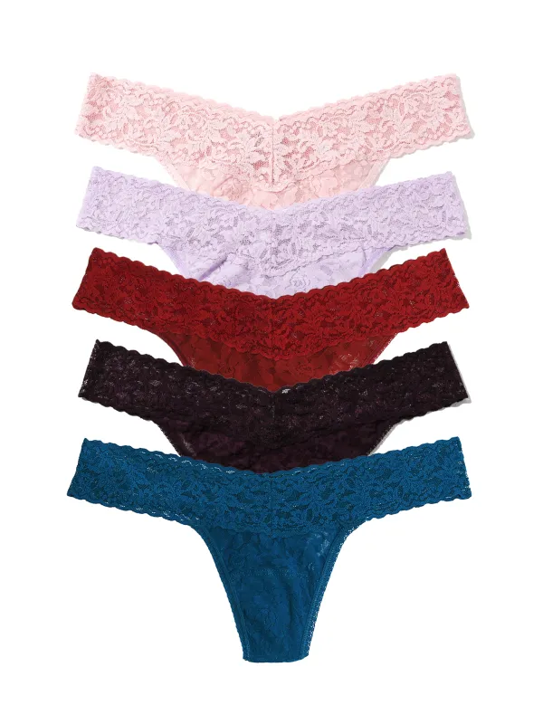 Secret Garden 5 Pack Signature Lace® Low Rise Thongs In Printed Box made by Hanky Panky