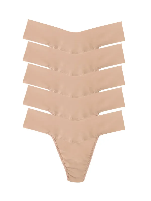 5 Pack BreatheSoft™ Natural Rise Thong Taupe made by Hanky Panky