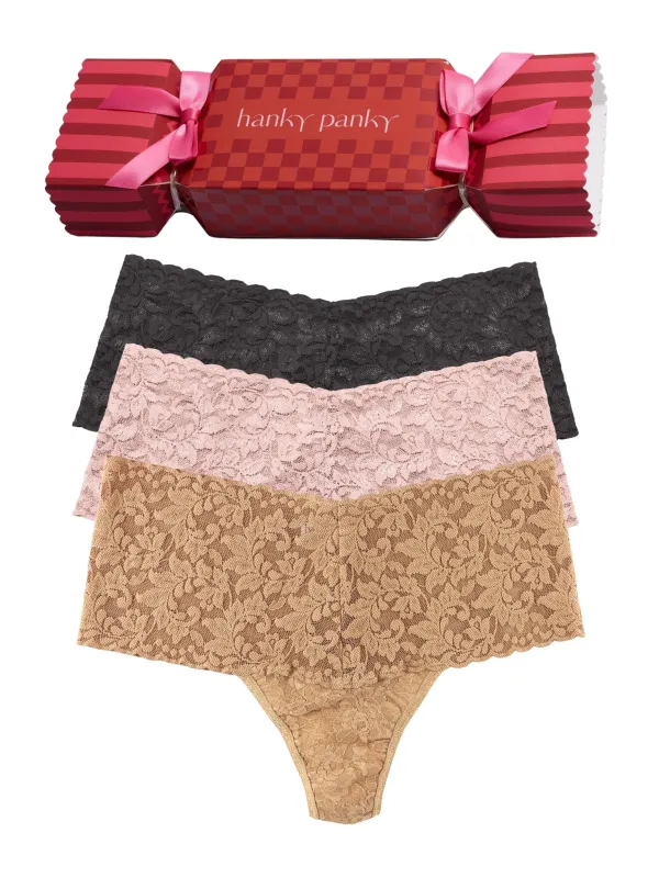 Cocktail Hour 3 Pack Retro Lace Thong made by Hanky Panky