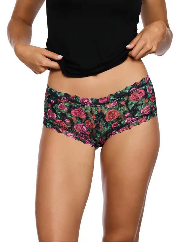 Printed Signature Lace® Boyshort Bed of Roses Black made by Hanky Panky