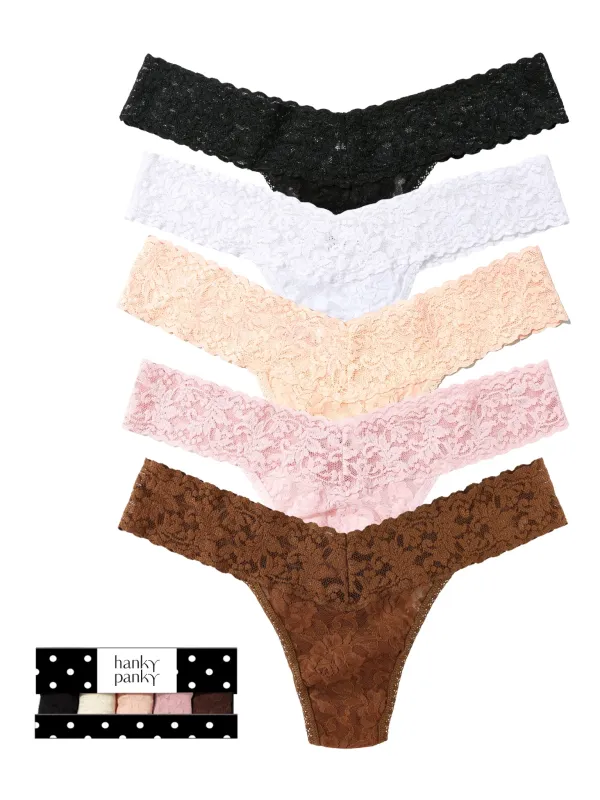 Polka Party Box 5 Pack Signature Lace® Low Rise Thong made by Hanky Panky