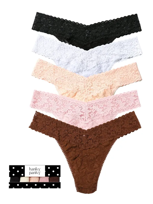 Polka Party Box 5 Pack Signature Lace® Original Rise Thong made by Hanky Panky