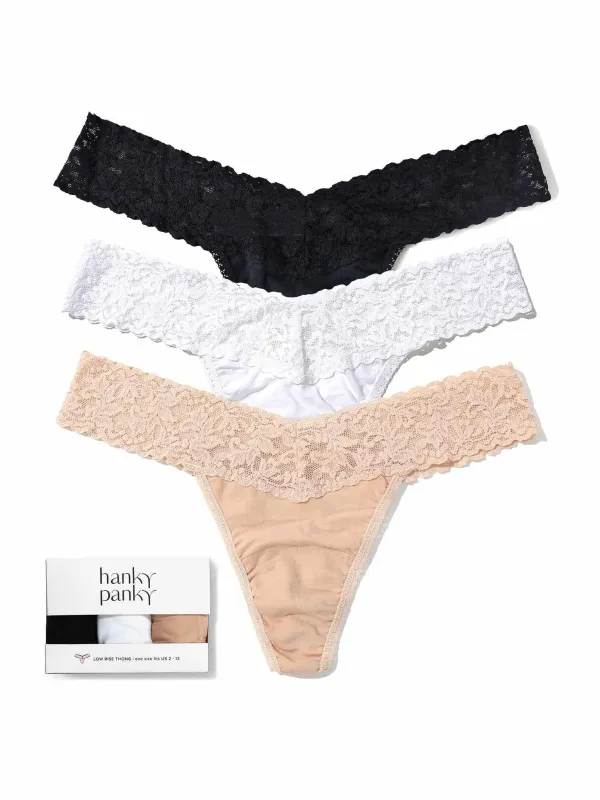 Très Chic 3 Pack Supima® Cotton Low Rise Thongs made by Hanky Panky