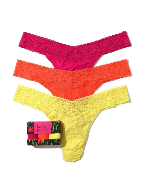 3 Pack Plus Size Signature Lace Original Rise Thongs In Printed Box Sale sold by Hanky Panky