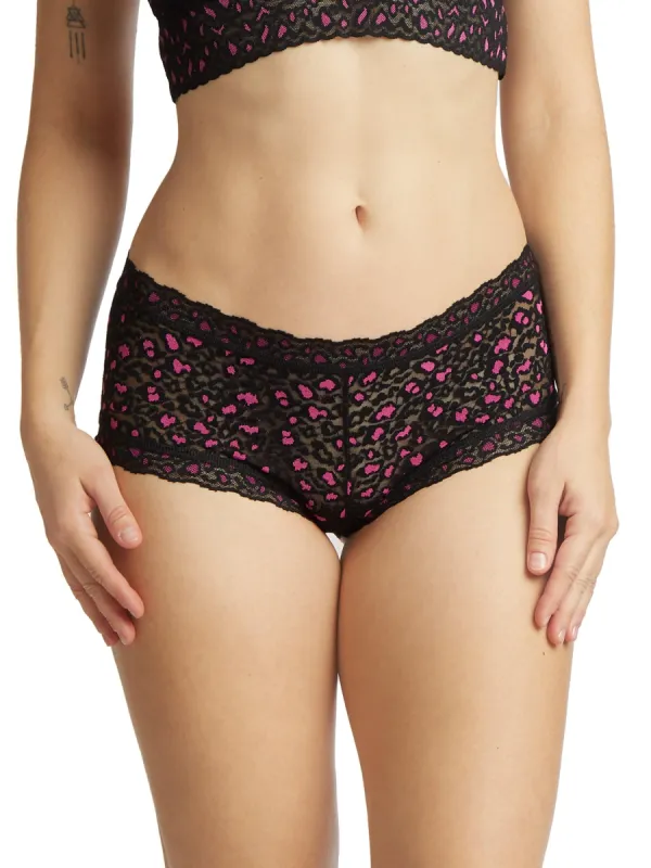 Cross Dyed Leopard Boyshort Black/ Tulip Pink sold by Hanky Panky