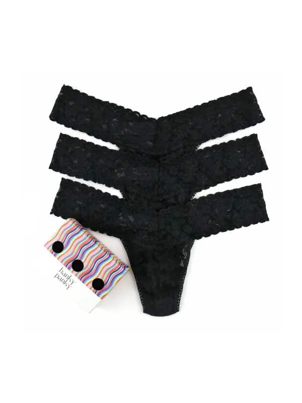 3 Pack Signature Lace® Low Rise Thongs Black sold by Hanky Panky