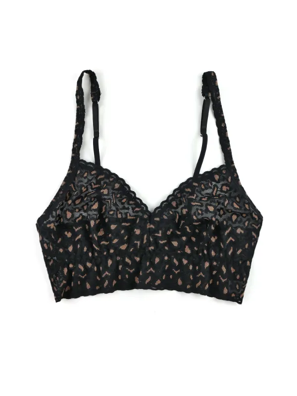 Cross Dyed Leopard V-Neck Retro Bralette Black sold by Hanky Panky