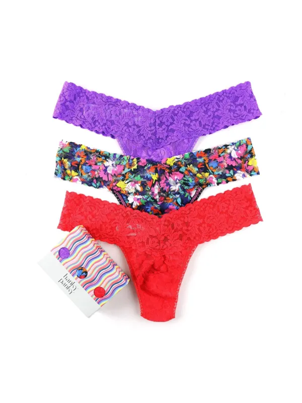 3 Pack Petite Size Signature Lace Low Rise Thongs Exclusive Sale sold by Hanky Panky