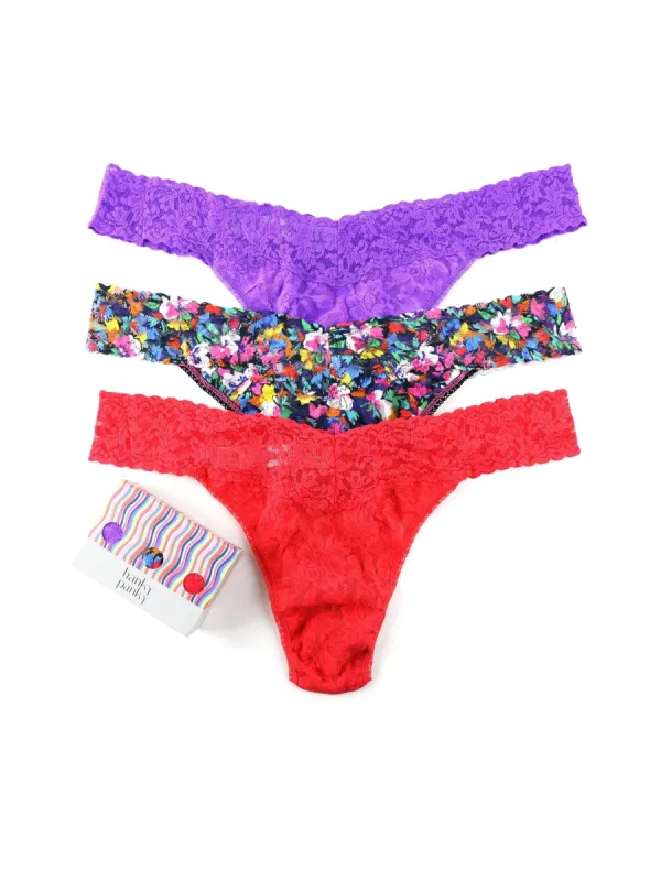 3 Pack Plus Size Signature Lace Original Rise Thongs Exclusive Sale sold by Hanky Panky