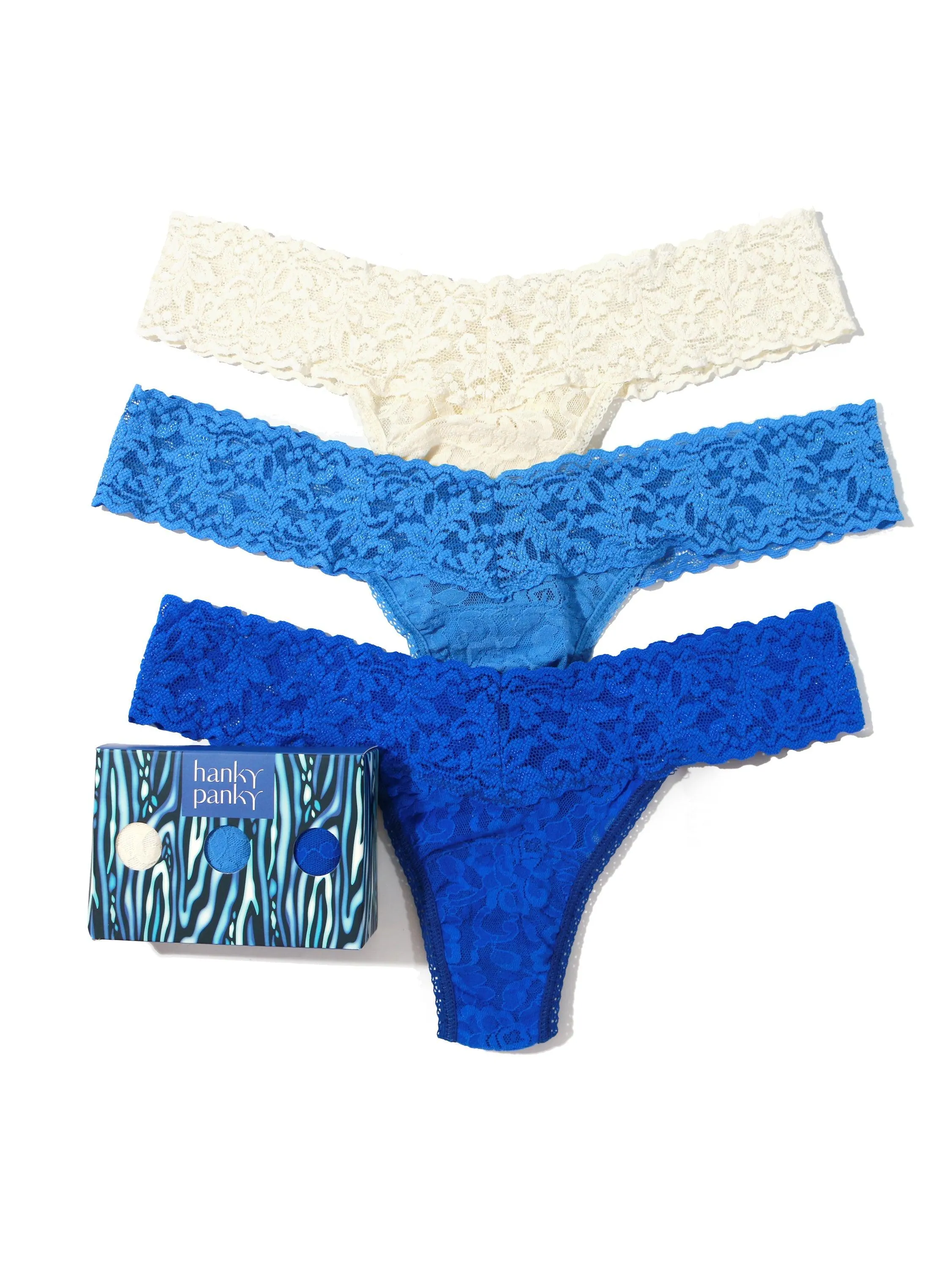 3 Pack Petite Size Signature Lace Thongs in Printed Box Sale sold by Hanky Panky