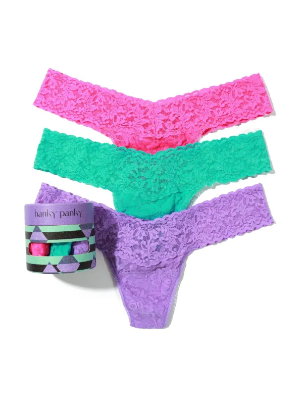 Holiday 3 Pack Signature Lace Low Rise Thongs sold by Hanky Panky