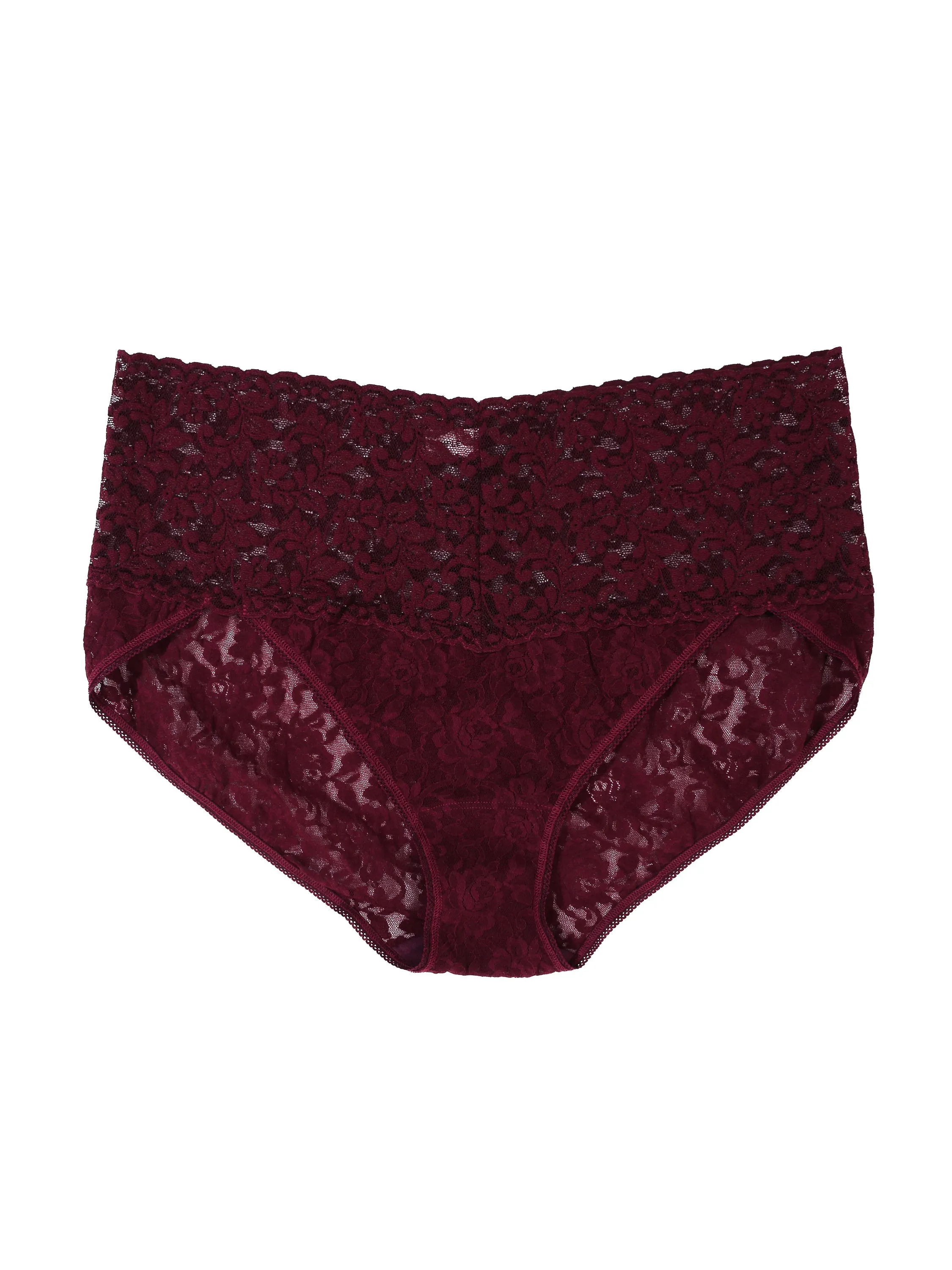 Plus Size Retro Lace V-kini Dried Cherry Red sold by Hanky Panky