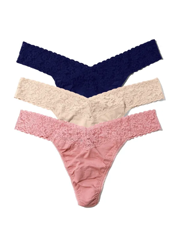 3 Pack Supima® Cotton Low Rise Thongs with Lace Neutral 1 sold by Hanky Panky