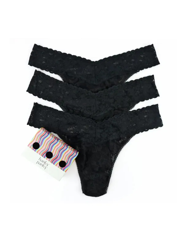 3 Pack Signature Lace® Original Rise Thongs Black sold by Hanky Panky